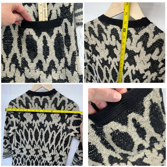 Lucky Brand Live in Love Cardigan Wmns 1X Black Cream Open Sweater Pockets Boho - Picture 10 of 12